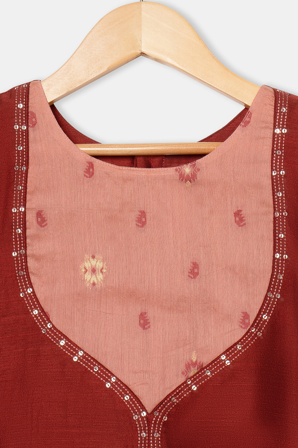 Chittythalli Girls Pavadai Set with Puff Sleeve Top & Embroidered Kali Skirt - Brown - PS76