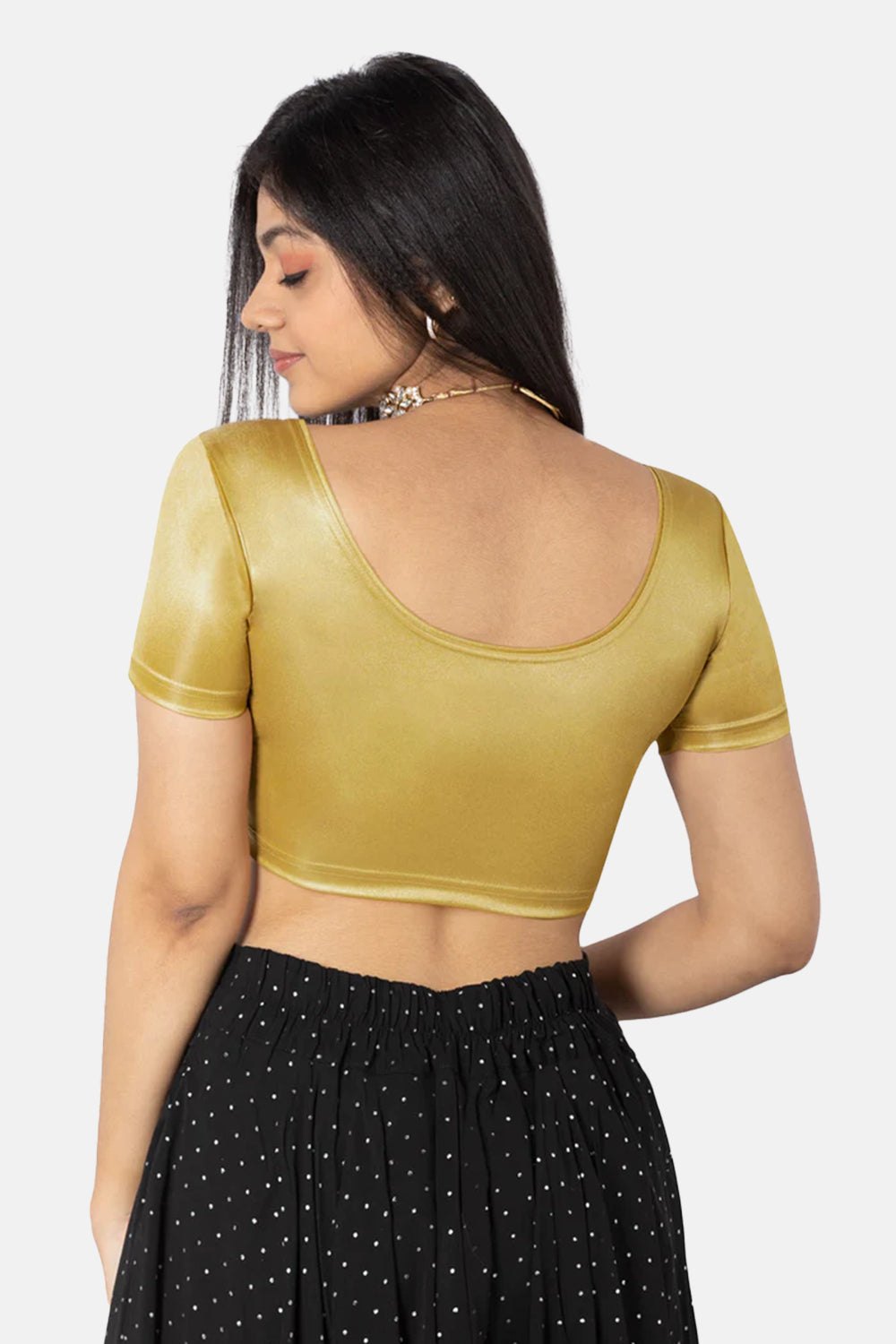 Naidu Hall Knitted Blouse With Round Neck Princess Cut Short Sleeve - Copper Shimmer