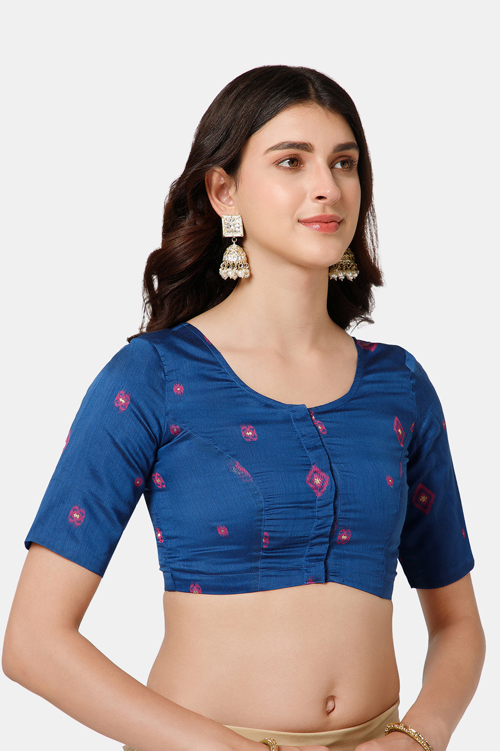 Naidu Hall Women’s Princess Cut Printed Readymade Saree Blouse U-Neck Front Open with Elbow Sleeves & Princess Cut | Elegant Everyday & Ethnic Wear - BU17