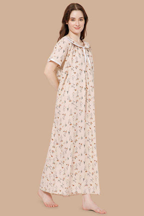 Naidu Hall Detailed Lace Nighty with Peter Pan Collar Neck - Orange - NT38
