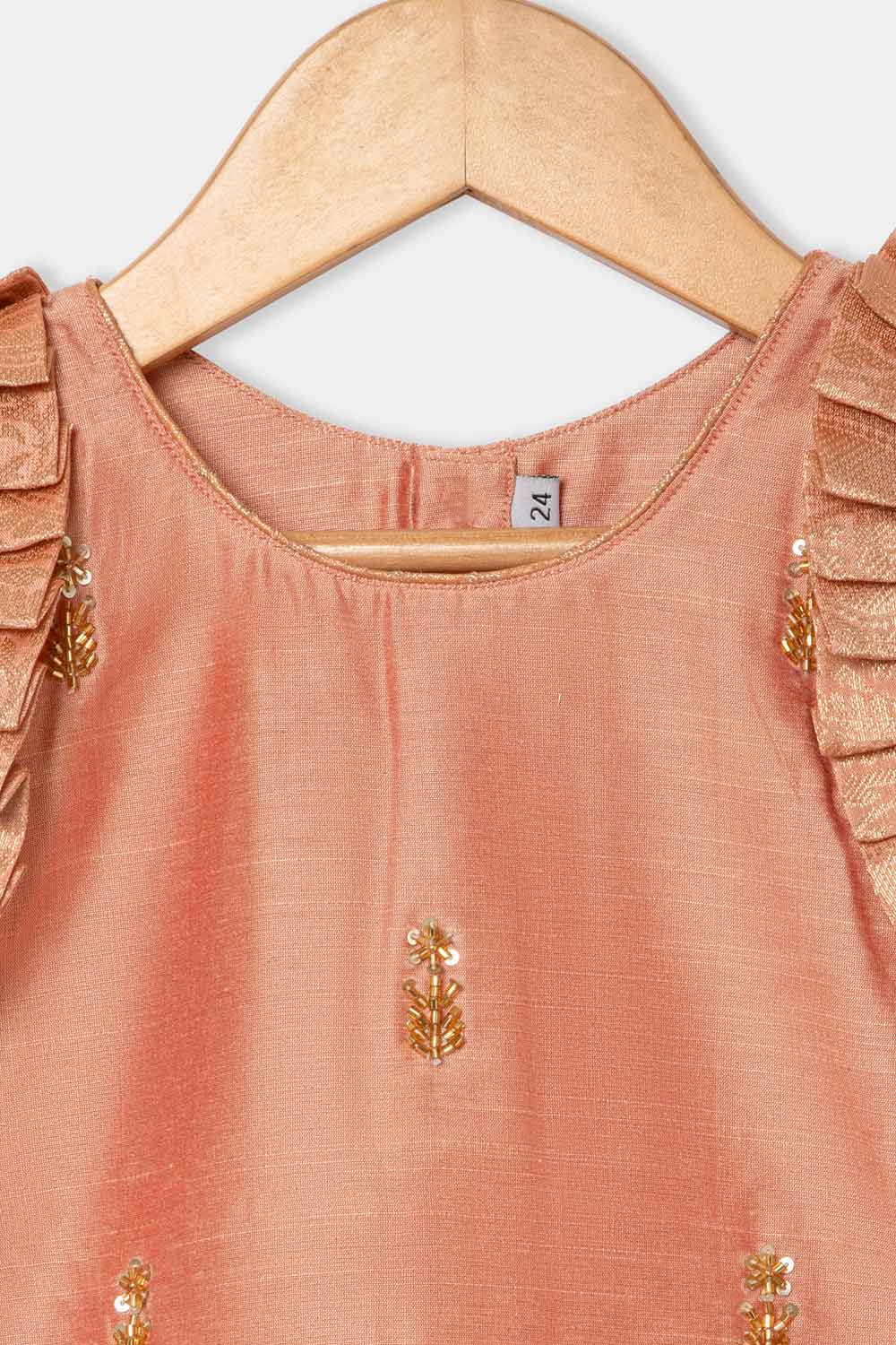 Chittythalli Girls Pavadai Set – Cotton Blend Box Pleated Skirt with Embroidered Butta Blouse - Peach - PS47