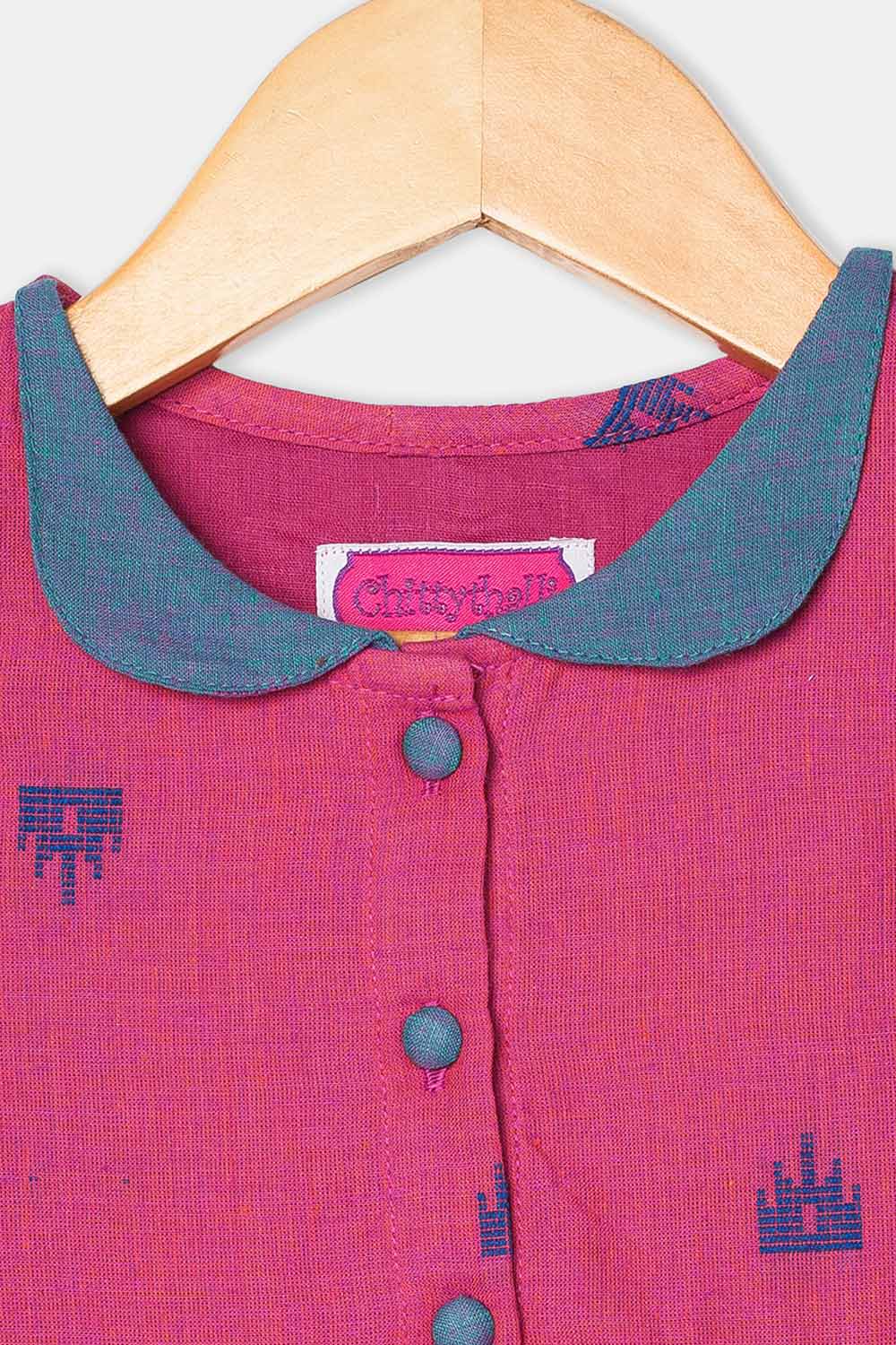 Chittythalli Girls Ethnic Frock Cotton Sleeveless Dress with Peter Pan Collar, Knife Pleats and Gathered Skirt- Purple - FR40