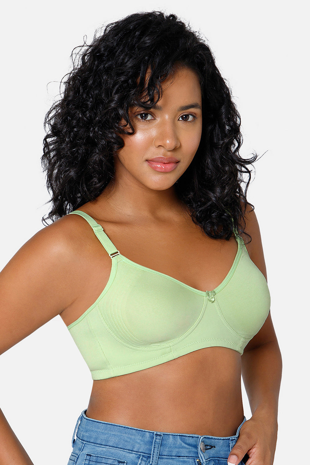 Light Shade Lily Green T-shirt Saree Bra ES02 - Non-Padded and Non-Wired with High Coverage