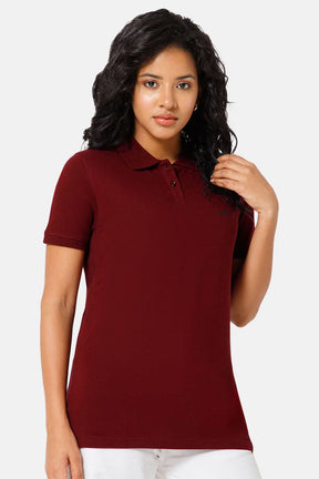 Jusperf Women Half Sleeve Polo Neck T-shirt  - Maroon - SJD2