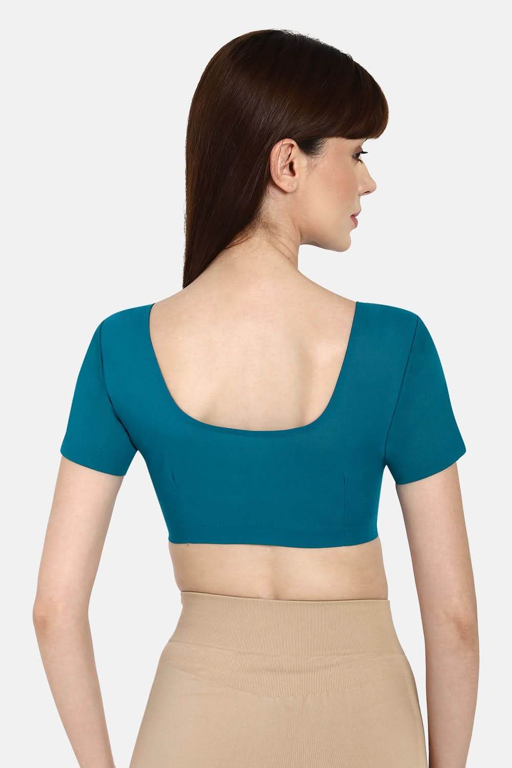 Naidu Hall Round neck short sleeve blouse - Teal Blue - Naidu Hall Family Store