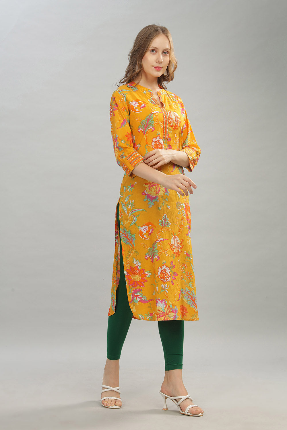 Mythri Women Casual Kurta with 3/4th Sleeves - Yellow - KU09