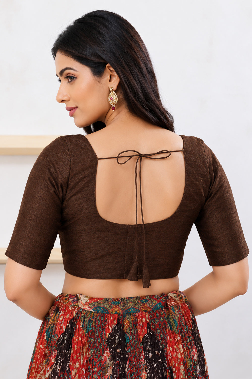 Women's Padded Art Silk Saree Blouse | Readymade Round Neck Elbow Sleeve Blouse for Women | Designer Ethnic Blouse for Sarees - R124