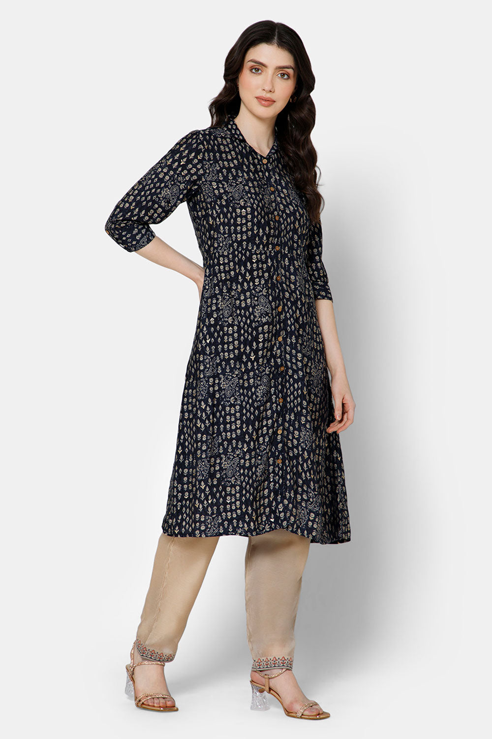 Mythri Women's Fit and Flare Casual Dress - Navy Blue - DR06