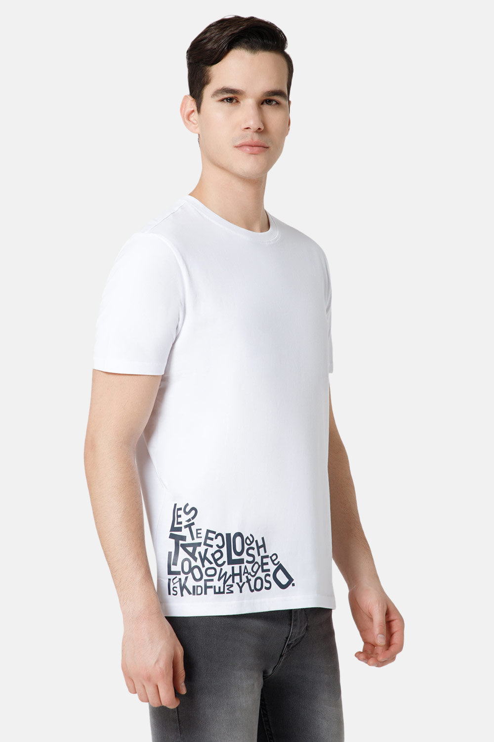 Enhance Printed Crew Neck Men's Casual T-Shirts - White - TS29