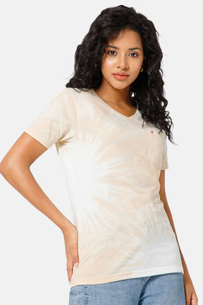 Jusperf Women Half Sleeve V-Neck T-shirt  - Light Brown - SD13