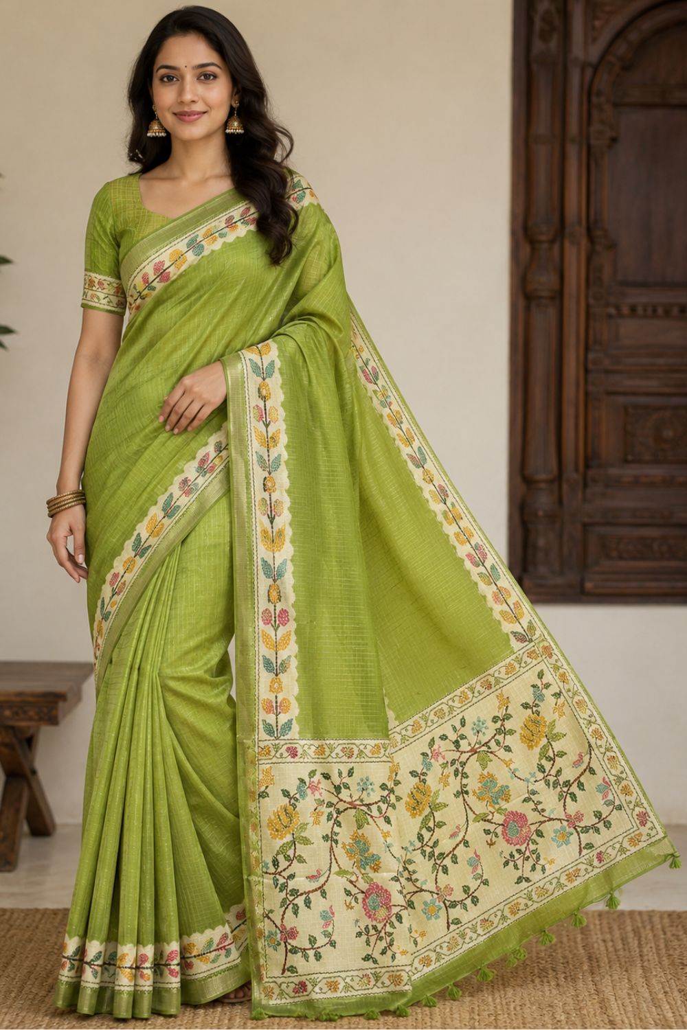Women's Art Silk Tussar Silk Printed Saree with Blouse | Designer Ethnic Saree for Women | Festive, Wedding & Traditional Wear - Green - 5266