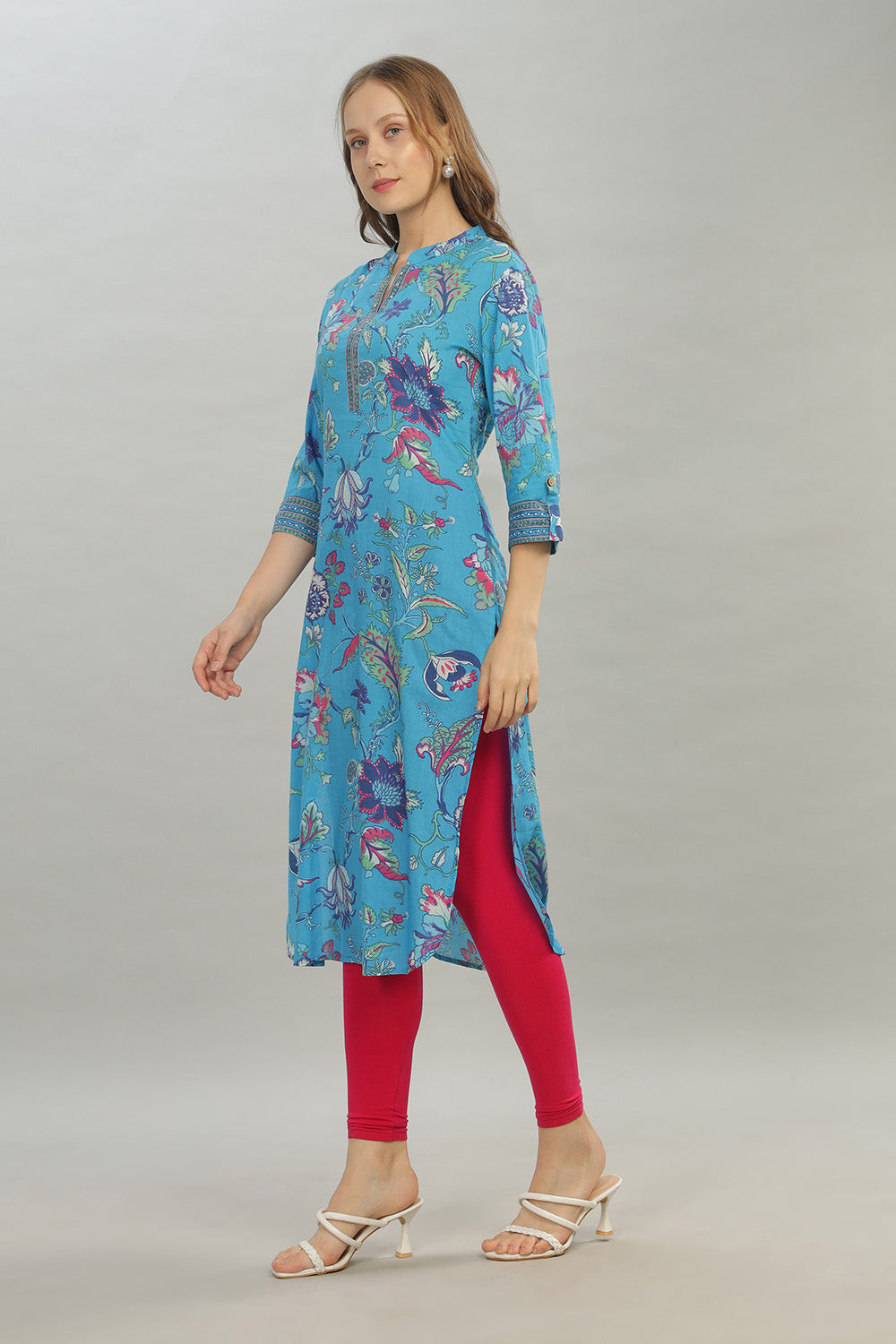 Mythri Women Casual Kurta with 3/4th Sleeves - Blue - KU11