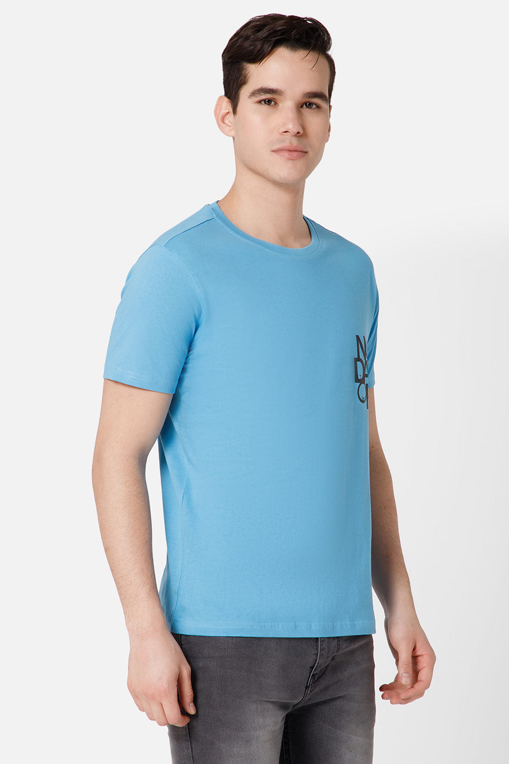 Enhance Printed Crew Neck Men's Casual T-Shirts - Blue - TS15