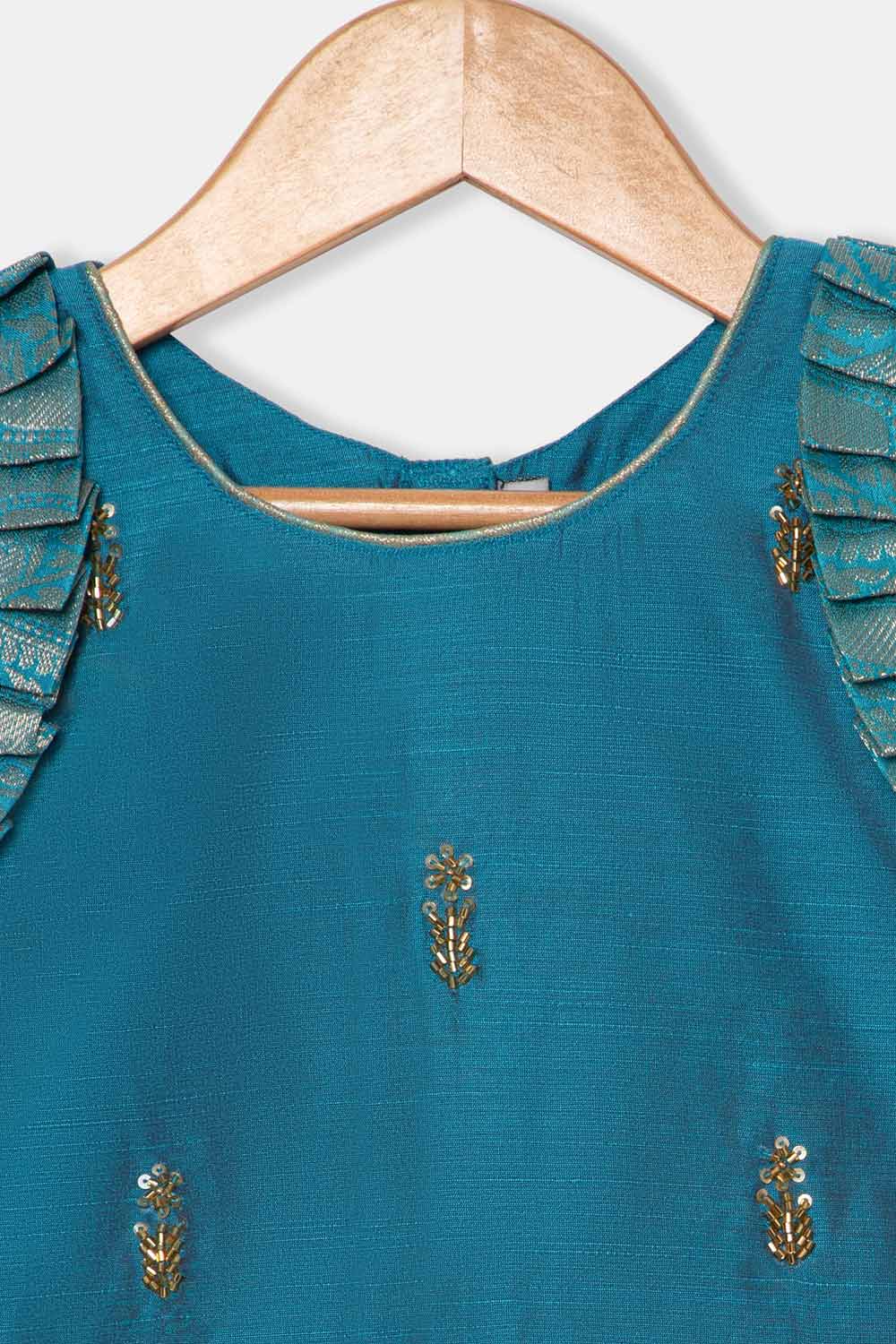 Chittythalli Girls Pavadai Set – Cotton Blend Box Pleated Skirt with Embroidered Butta Blouse - Blue - PS47