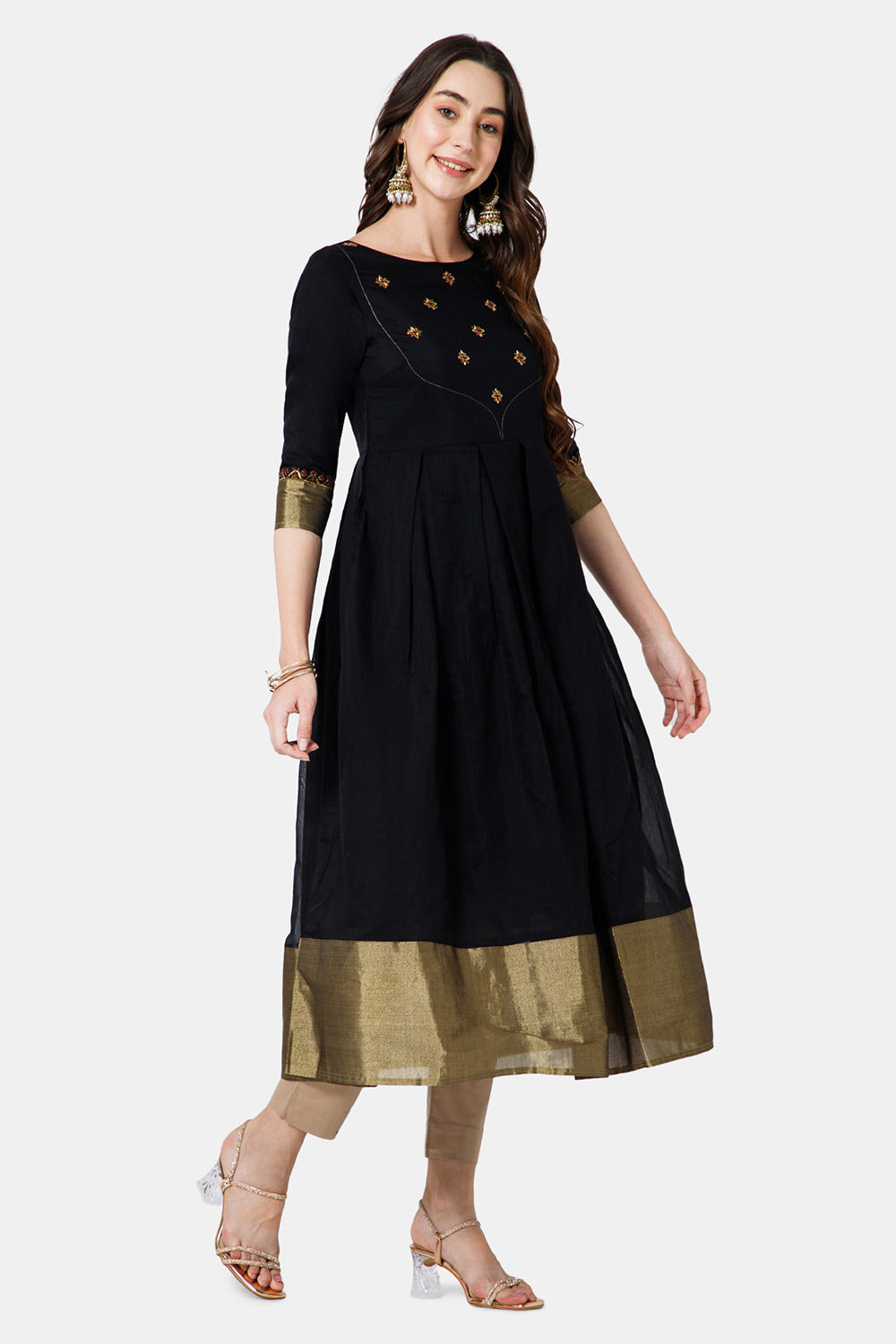 Buy Black Silk Leaf Neck Backless Anarkali With Dupatta For Women by Ranian  Online at Aza Fashions.