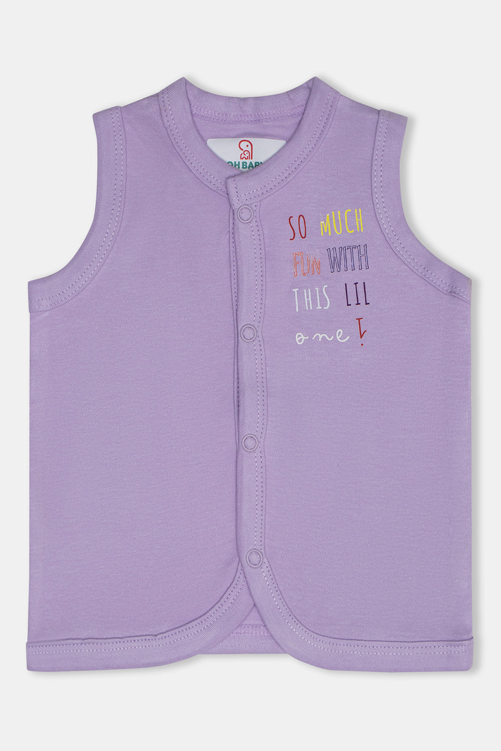 Oh Baby Cotton Interlock Knit Animal Print Sleeeveless T-Shirt Pack Of - 2 - Lilac & Assorted - Ts05