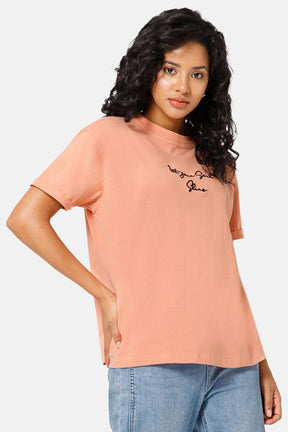 Jusperf Women Half Sleeve Crew Neck T-shirt  - Peach - SD16