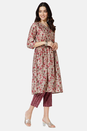 Mythri Anarkali Style Kurta With Alia Cut Gold Piping Details Salwar Set  - Red  - SS02
