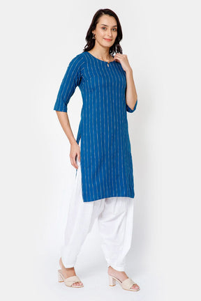 Mythri Women Knee Length Straight Kurtha - Blue - KU34