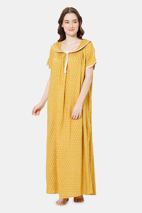 Naidu Hall Detailed Lace Nighty with Peter Pan Collar Neck - Yellow - NT38