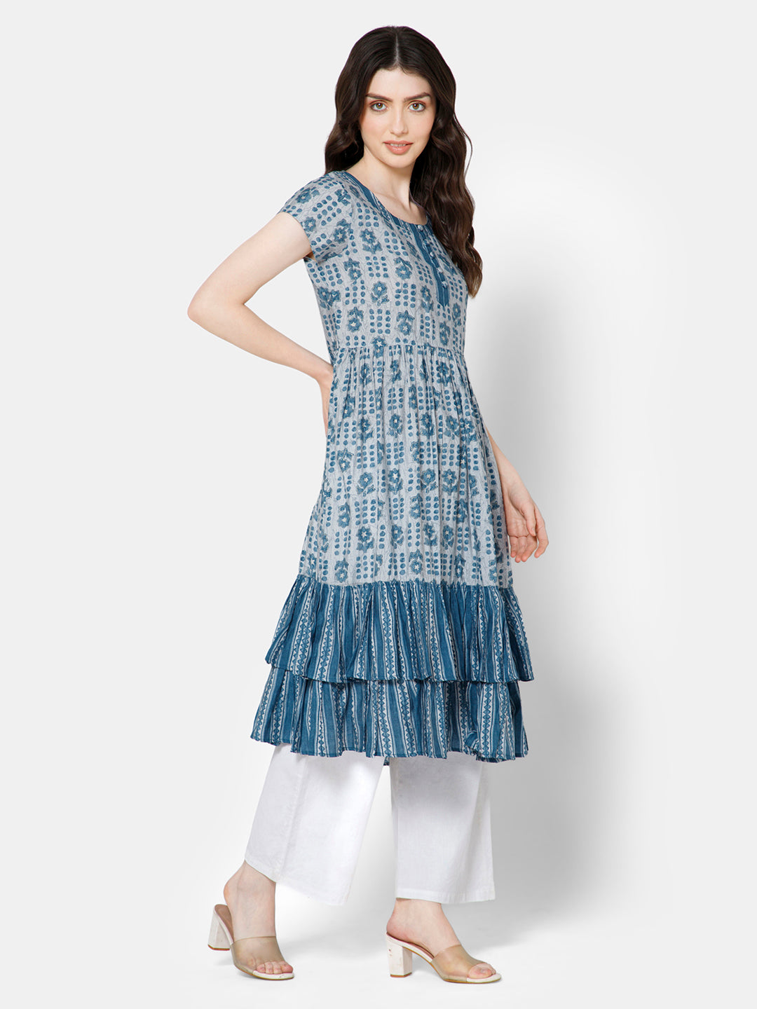 Mythri Women's Fit and Flare Casual Dress - Blue - DR04