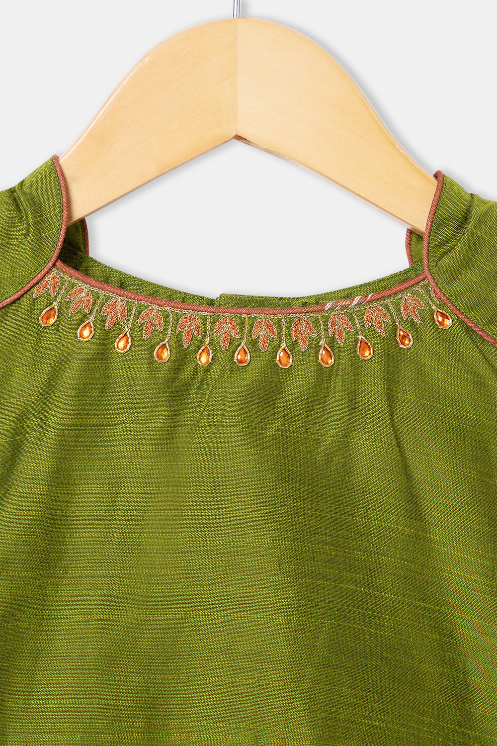 Chittythalli Stylised Neckline with Embroidery Half Sleeves Ethnic Pavadai Set - Green - PS64