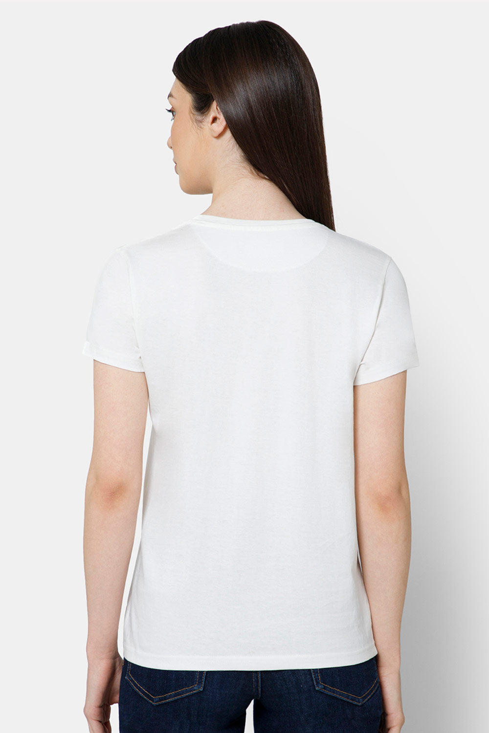 Jusperf Women's Printed Crew Neck Casual T-Shirt - White - TS35