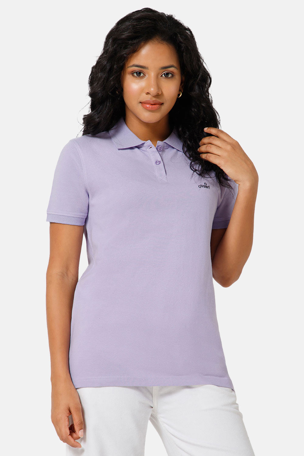 Jusperf Women Half Sleeve Polo Neck T-shirt  - Lavender - SJD4