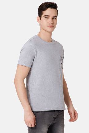 Enhance Printed Crew Neck Men's Casual T-Shirts - Grey - TS16