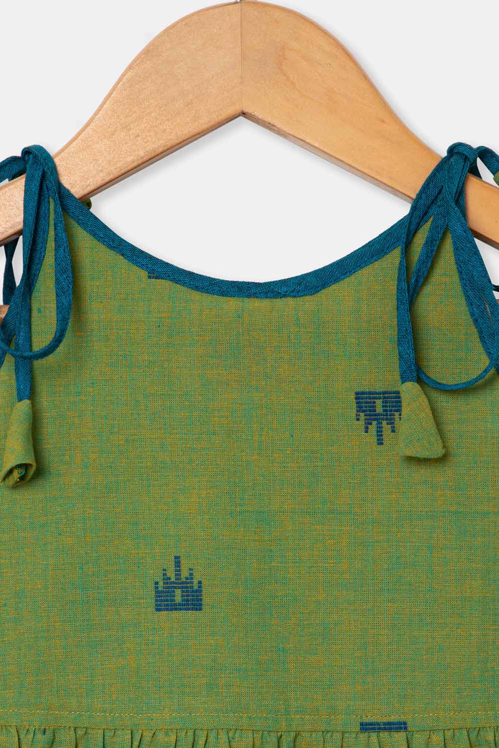 Chittythalli Girls Ethnic Layered Frock with Ruffles & Tassels – Handloom Butta Dress - Green - FR24