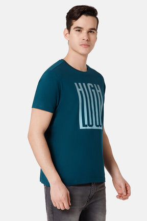 Enhance Printed Crew Neck Men's Casual T-Shirts - Teal - TS09