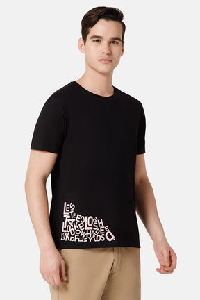 Enhance Printed Crew Neck Men's Casual T-Shirts - Black - TS30