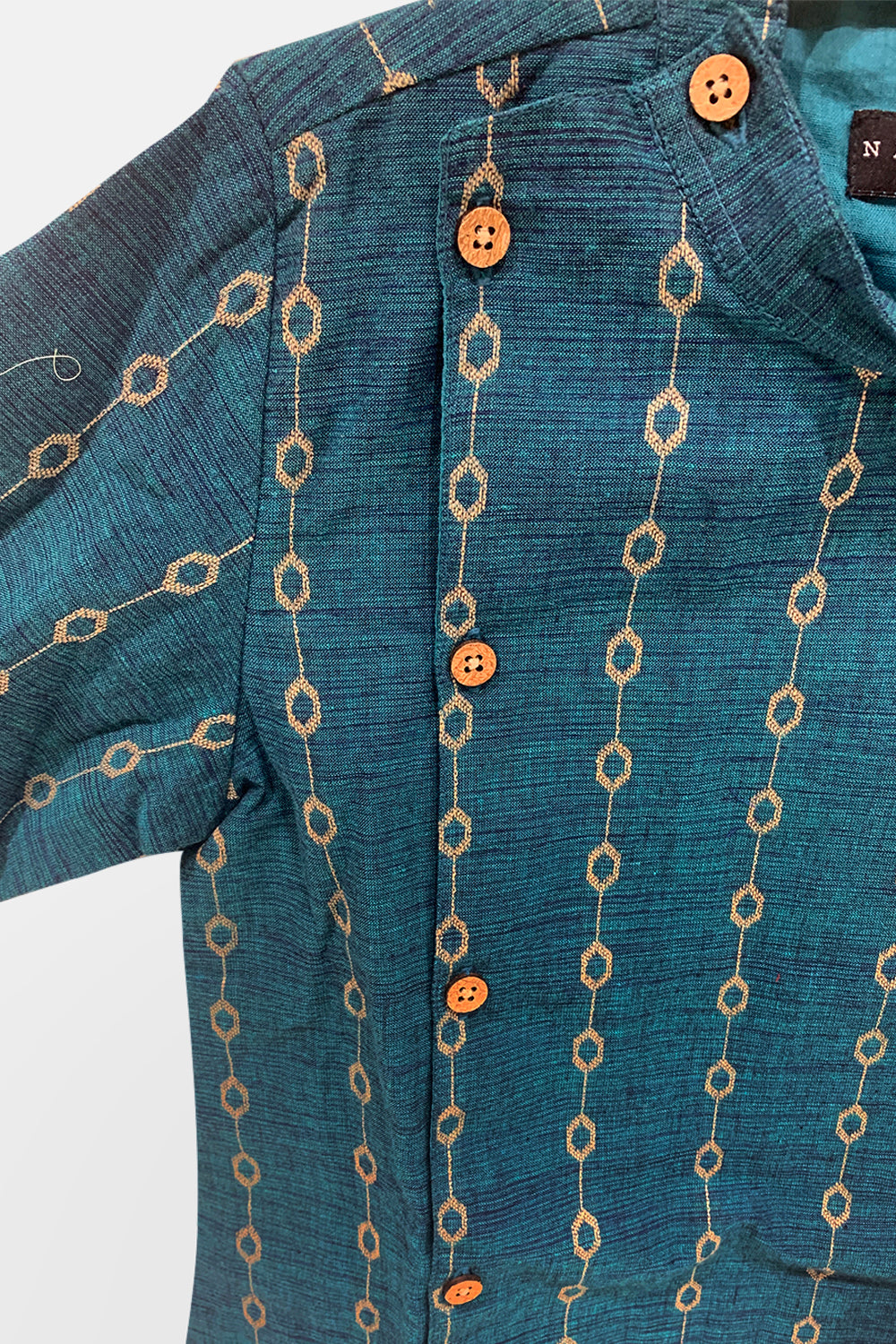 Navkrish Boy's Ethnic Kurta Set with Asymmetric Jacket - Teal Green - S005