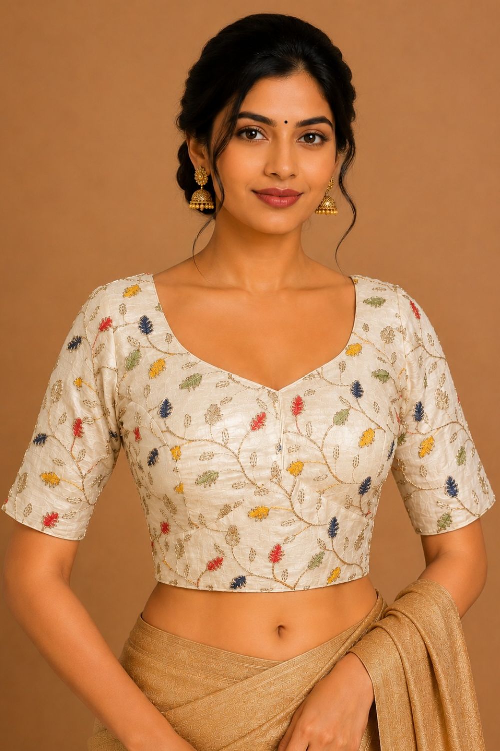 Women's Embroidered Art Silk Readymade Saree Blouse | V-Neck Elbow Sleeve Designer Blouse for Women | Festive, Wedding & Ethnic Wear - 4447