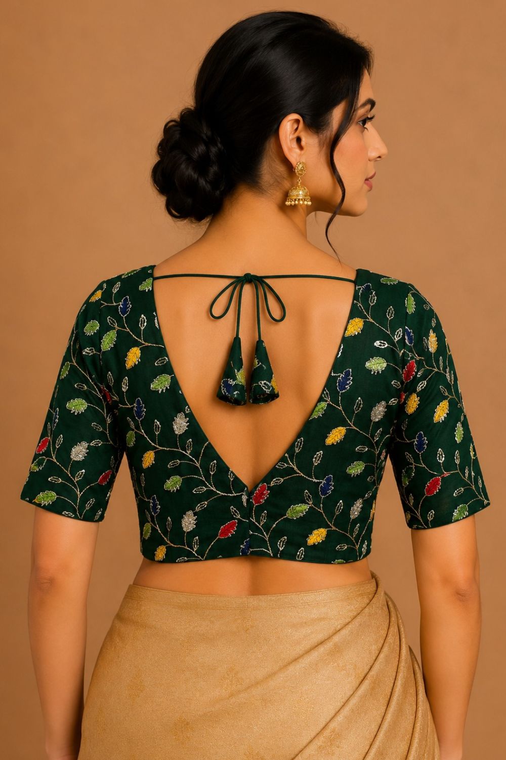 Women's Embroidered Art Silk Readymade Saree Blouse | V-Neck Elbow Sleeve Designer Blouse for Women | Festive, Wedding & Ethnic Wear - 4447