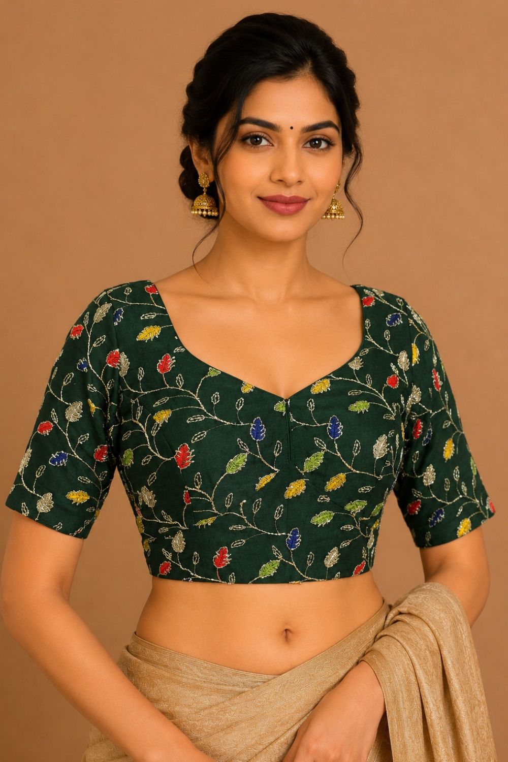 Women's Embroidered Art Silk Readymade Saree Blouse | V-Neck Elbow Sleeve Designer Blouse for Women | Festive, Wedding & Ethnic Wear - 4447