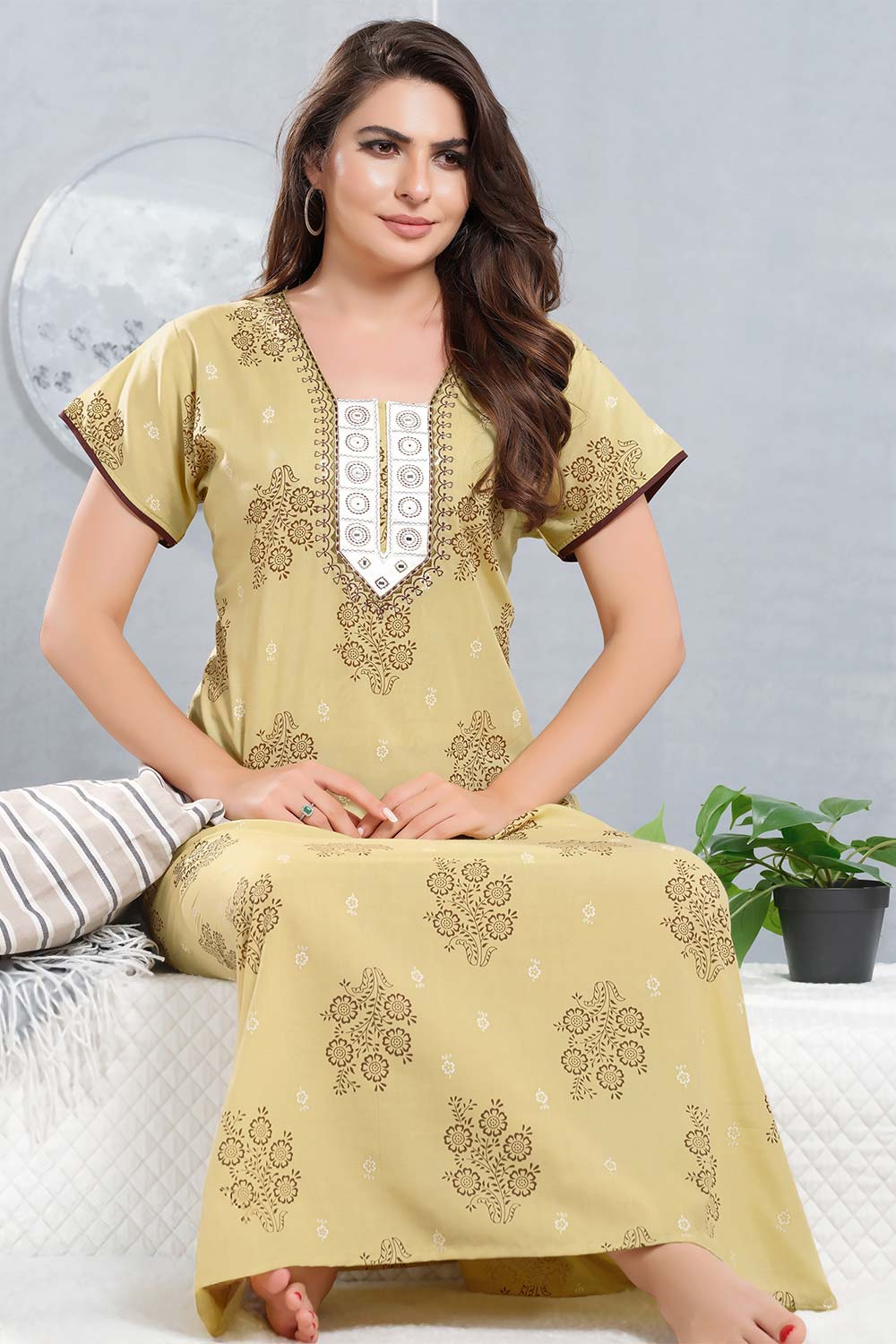 Women’s Nighty | Soft Blended Fabric Comfortable Nightwear & Stylish Sleepwear - Skin - 4490
