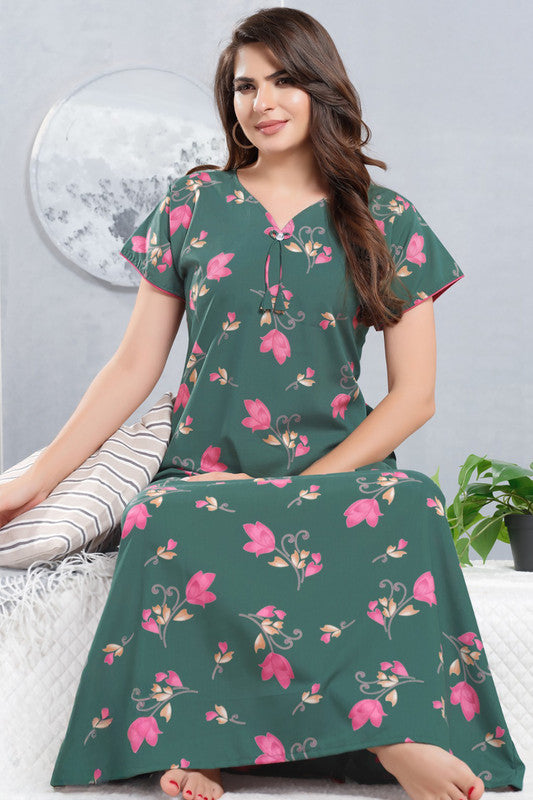 Women's Nighty | Soft Blended Fabric Comfortable Nightwear & Stylish Sleepwear - Teal Green - 4492