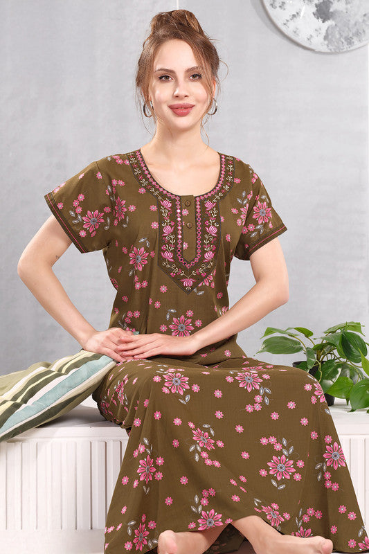 Women's Nighty | Soft Blended Fabric Comfortable Nightwear & Stylish Sleepwear - Teal Green - 4498