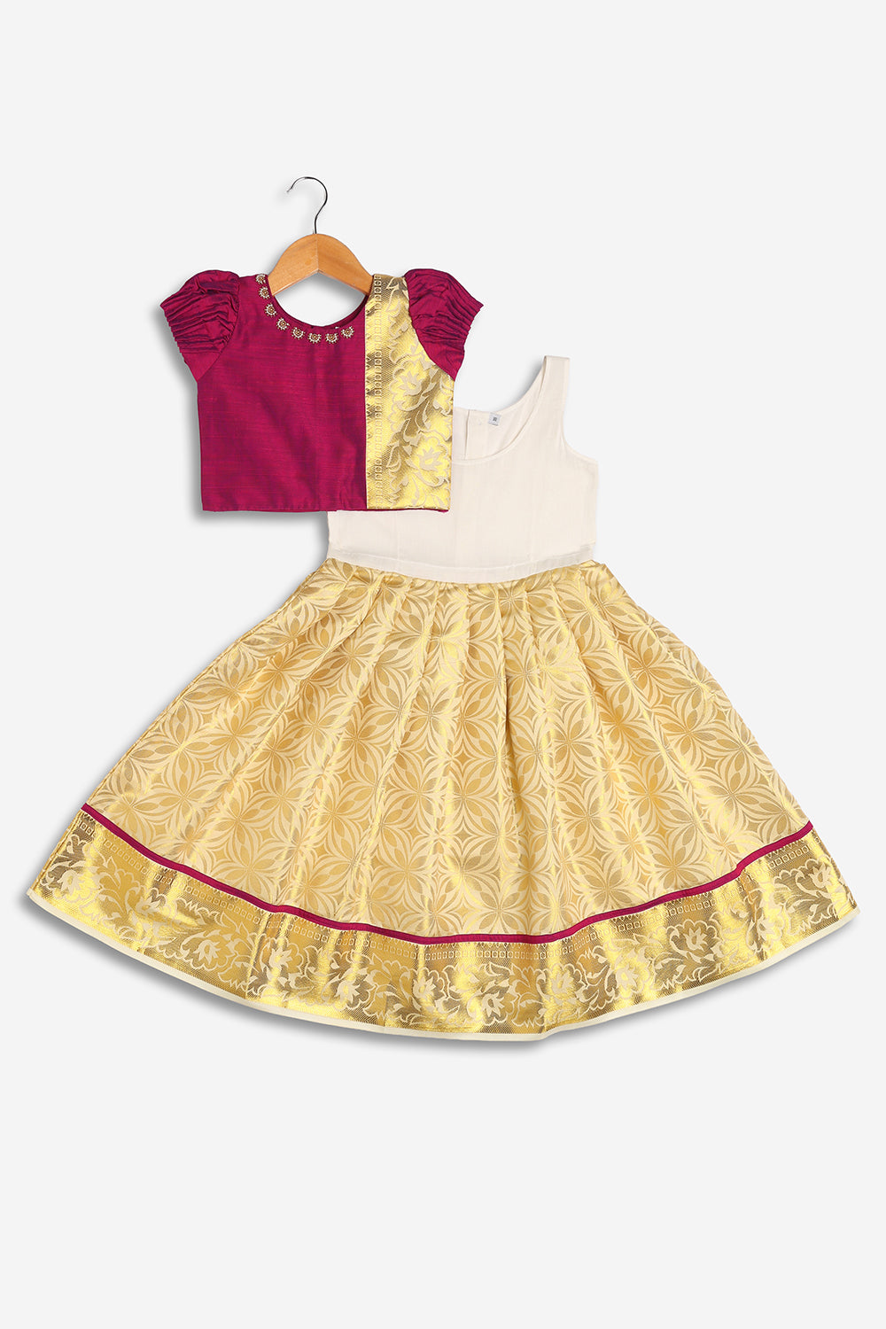 Chittythali Girls Art Silk Traditional Pavadai Set | Pintuck Sleeve Ethnic Pattu Pavadai Style Set - PS24