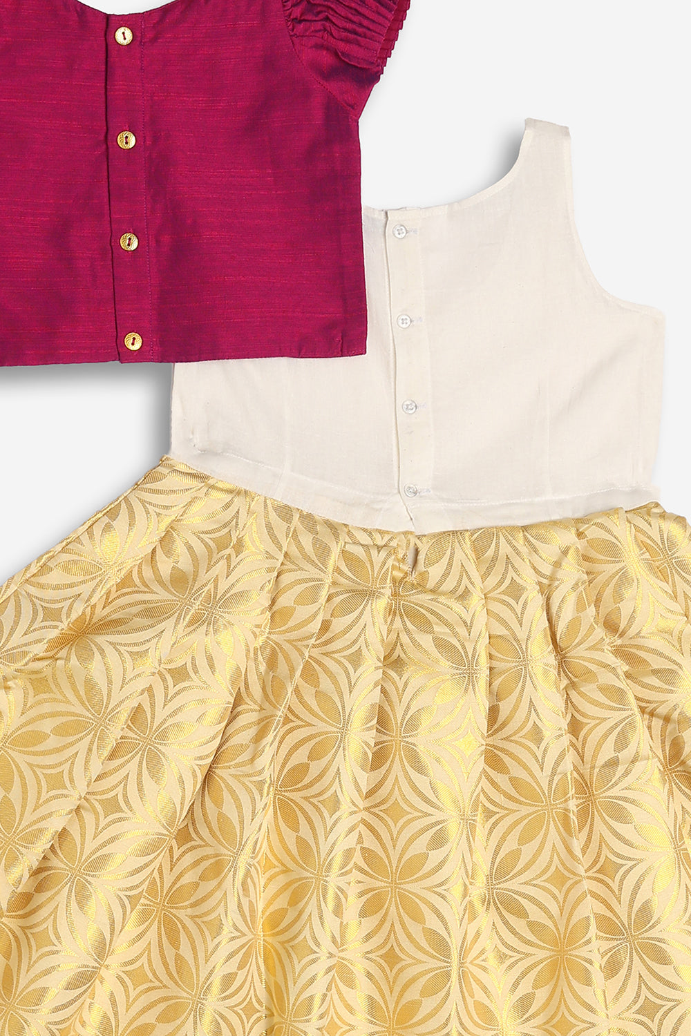 Chittythali Girls Art Silk Traditional Pavadai Set | Pintuck Sleeve Ethnic Pattu Pavadai Style Set - PS24