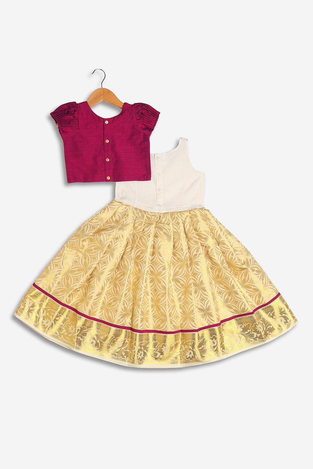 Chittythali Girls Art Silk Traditional Pavadai Set | Pintuck Sleeve Ethnic Pattu Pavadai Style Set - PS24