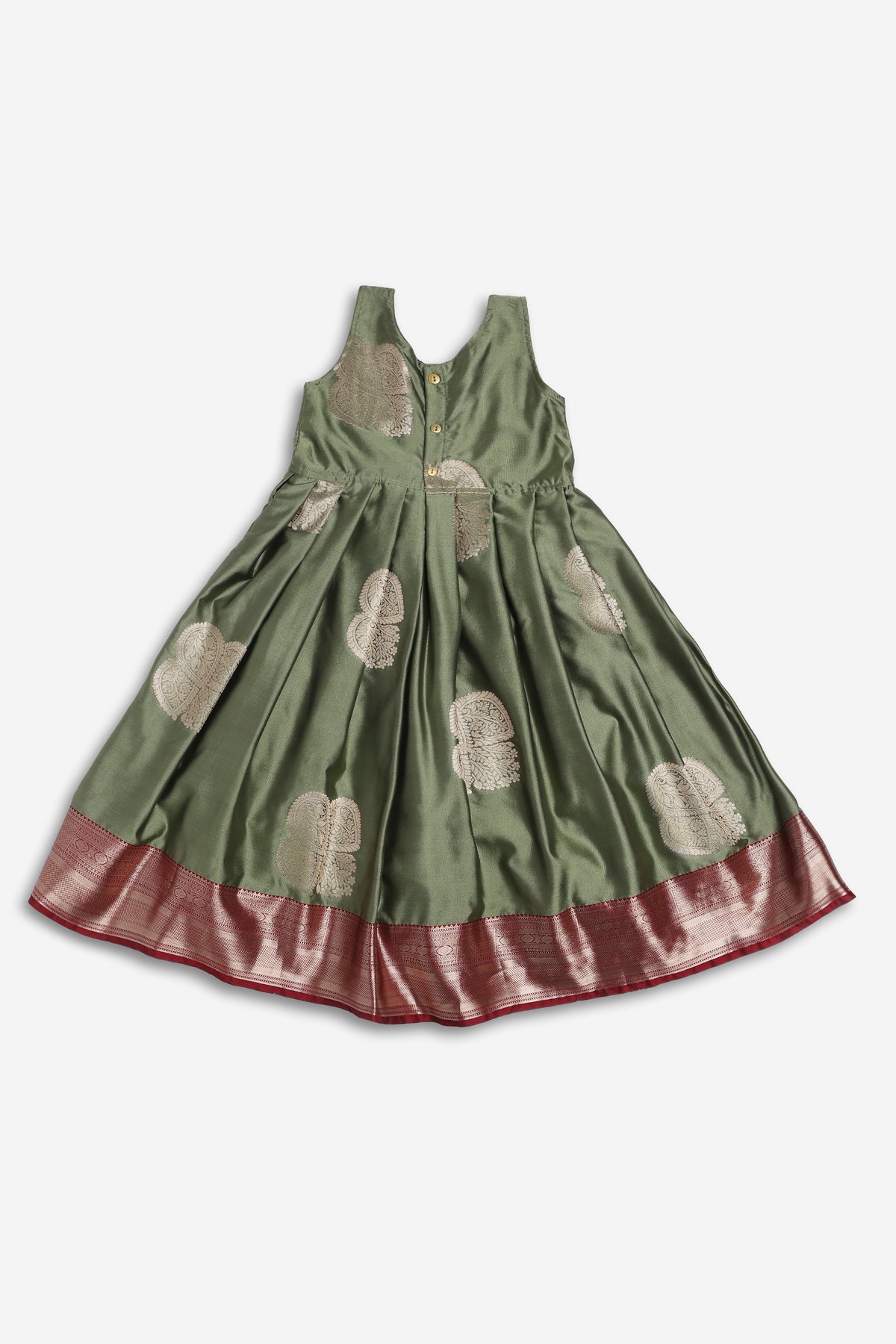 Chittythali Girls Semi Silk Ethnic Frock with Detachable Coat | Zardosi Embroidered Traditional Festive Dress - FR62