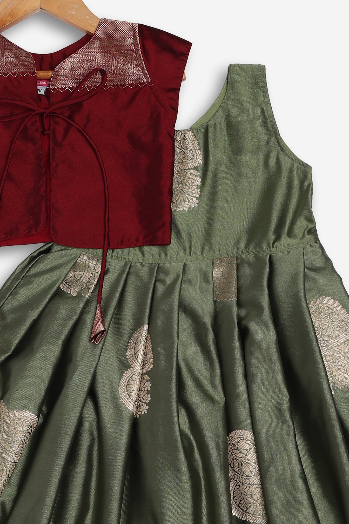 Chittythali Girls Semi Silk Ethnic Frock with Detachable Coat | Zardosi Embroidered Traditional Festive Dress - FR62