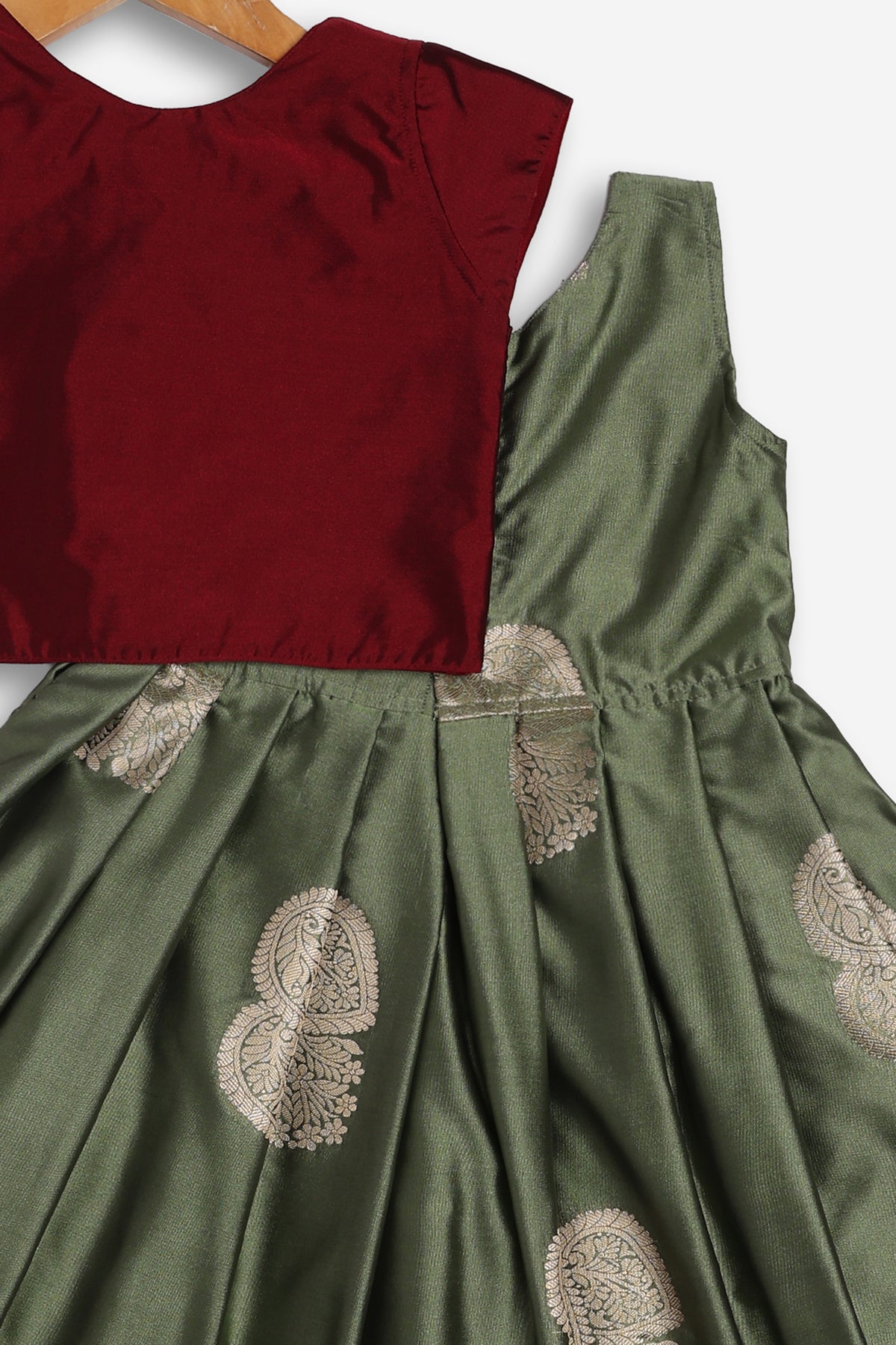Chittythali Girls Semi Silk Ethnic Frock with Detachable Coat | Zardosi Embroidered Traditional Festive Dress - FR62