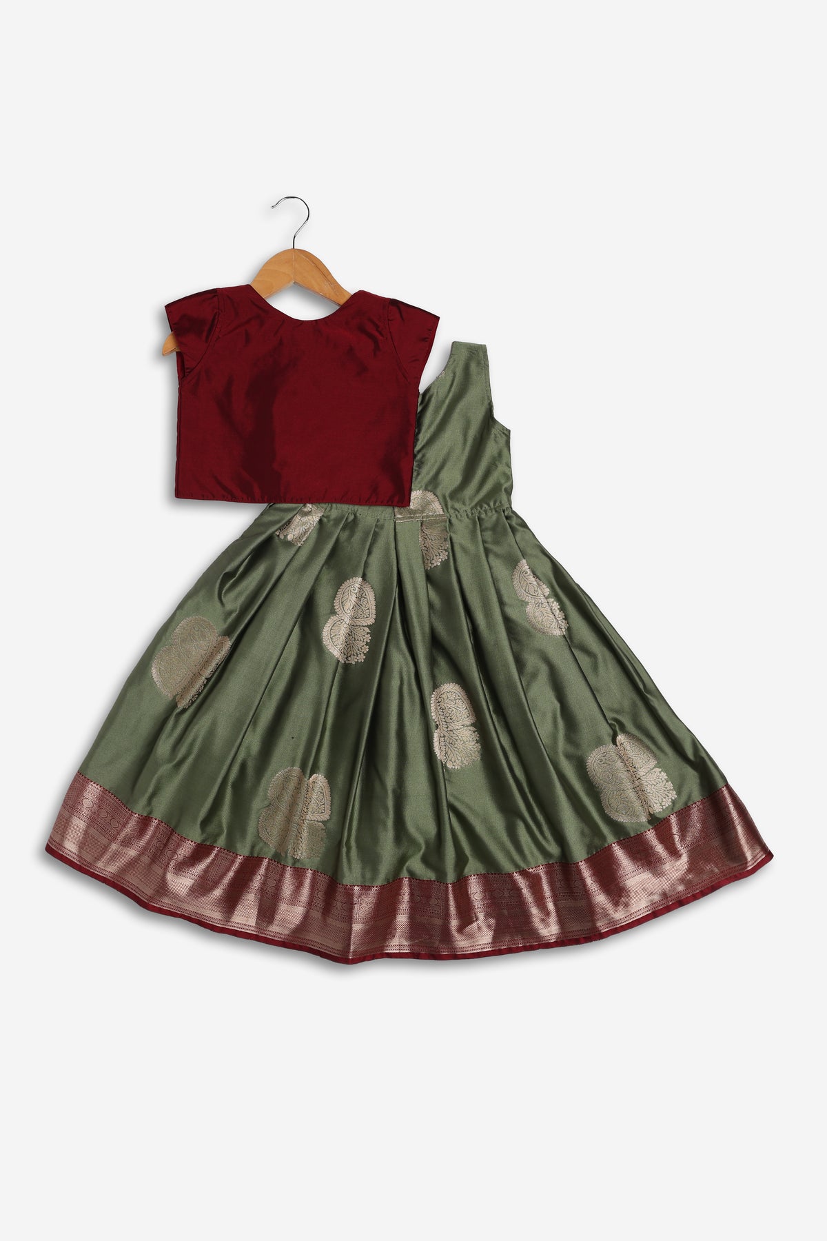 Chittythali Girls Semi Silk Ethnic Frock with Detachable Coat | Zardosi Embroidered Traditional Festive Dress - FR62