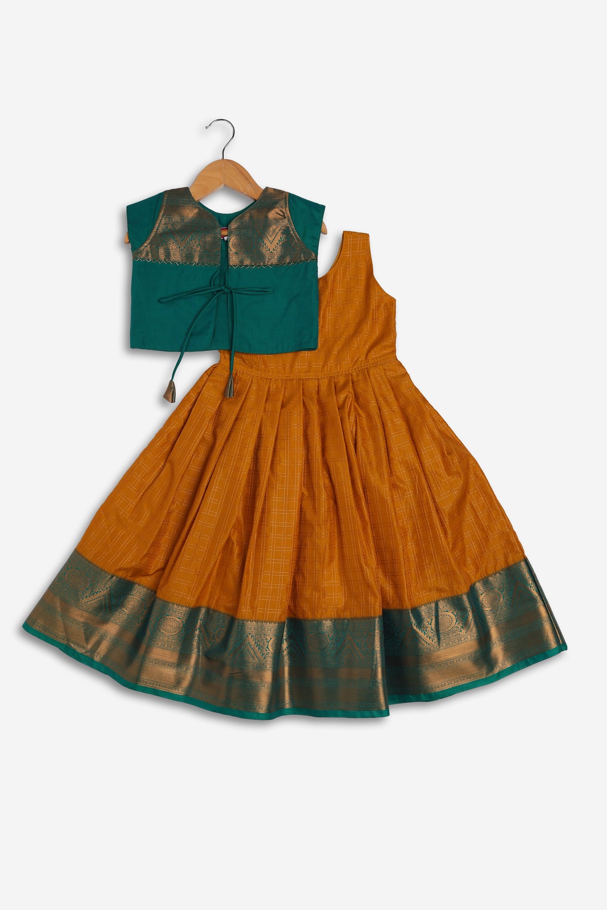 Chittythali Girls Semi Silk Ethnic Frock with Detachable Coat | Zardosi Embroidered Traditional Festive Dress - FR62