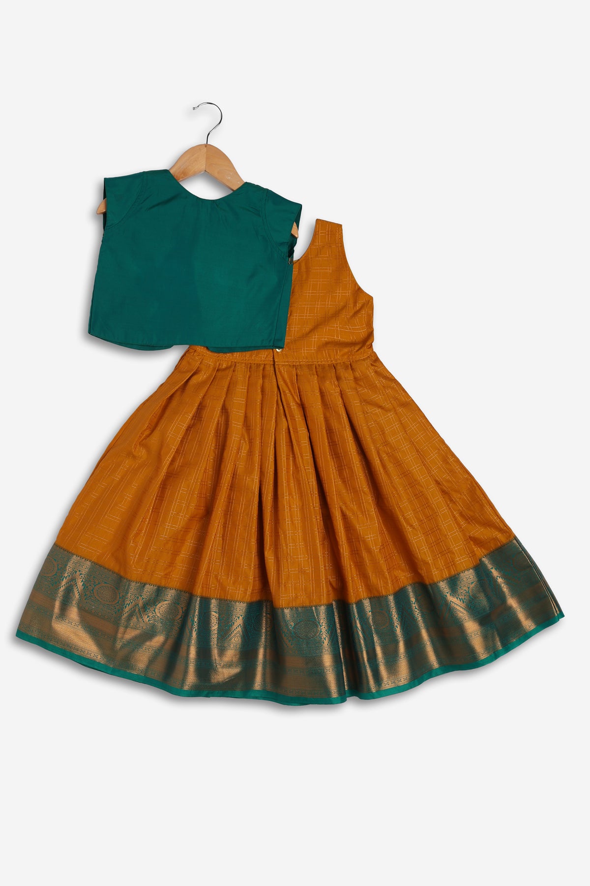 Chittythali Girls Semi Silk Ethnic Frock with Detachable Coat | Zardosi Embroidered Traditional Festive Dress - FR62