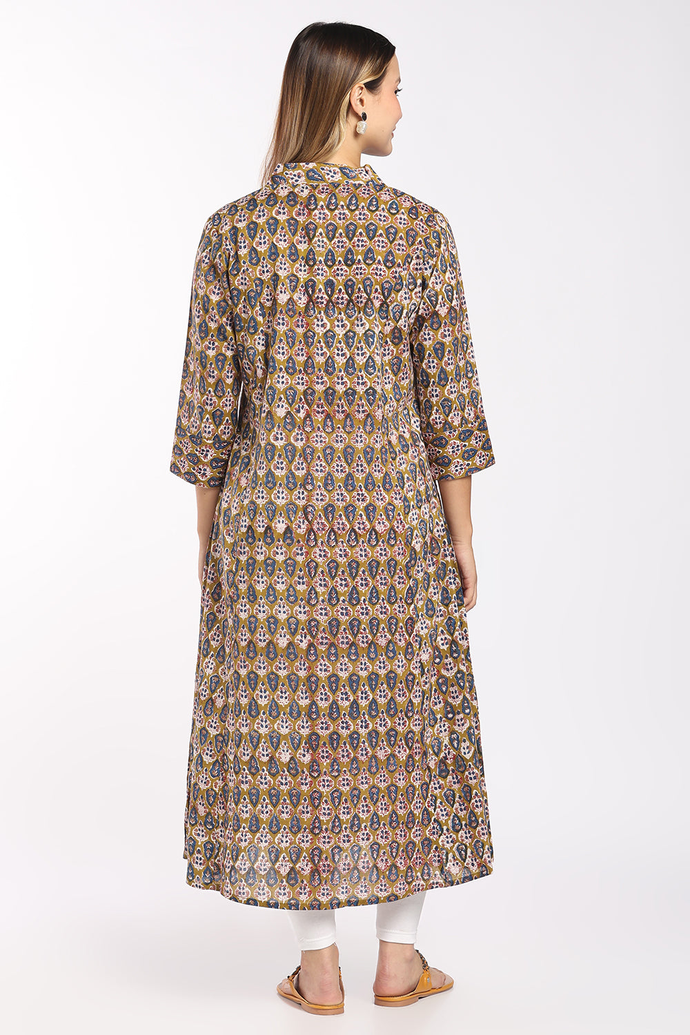 Mythri Women's Cotton Printed A-Line Kurti | Shawl Collar V-Neck Ethnic Kurti for Women | Regular Fit Office, Casual & Daily Wear - SH28