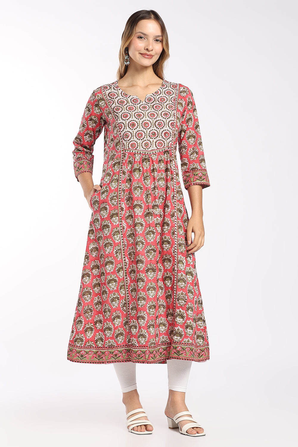 Mythri Women's Cotton Fit & Flare Kurti | Round Neck Yoke Detail Kurti for Women | Regular Fit Casual, Office & Everyday Ethnic Wear - SH29
